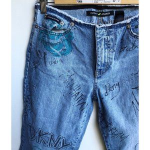 DKNY Vintage Womens size 6 Capri Hand Writing Print Jeans Unique